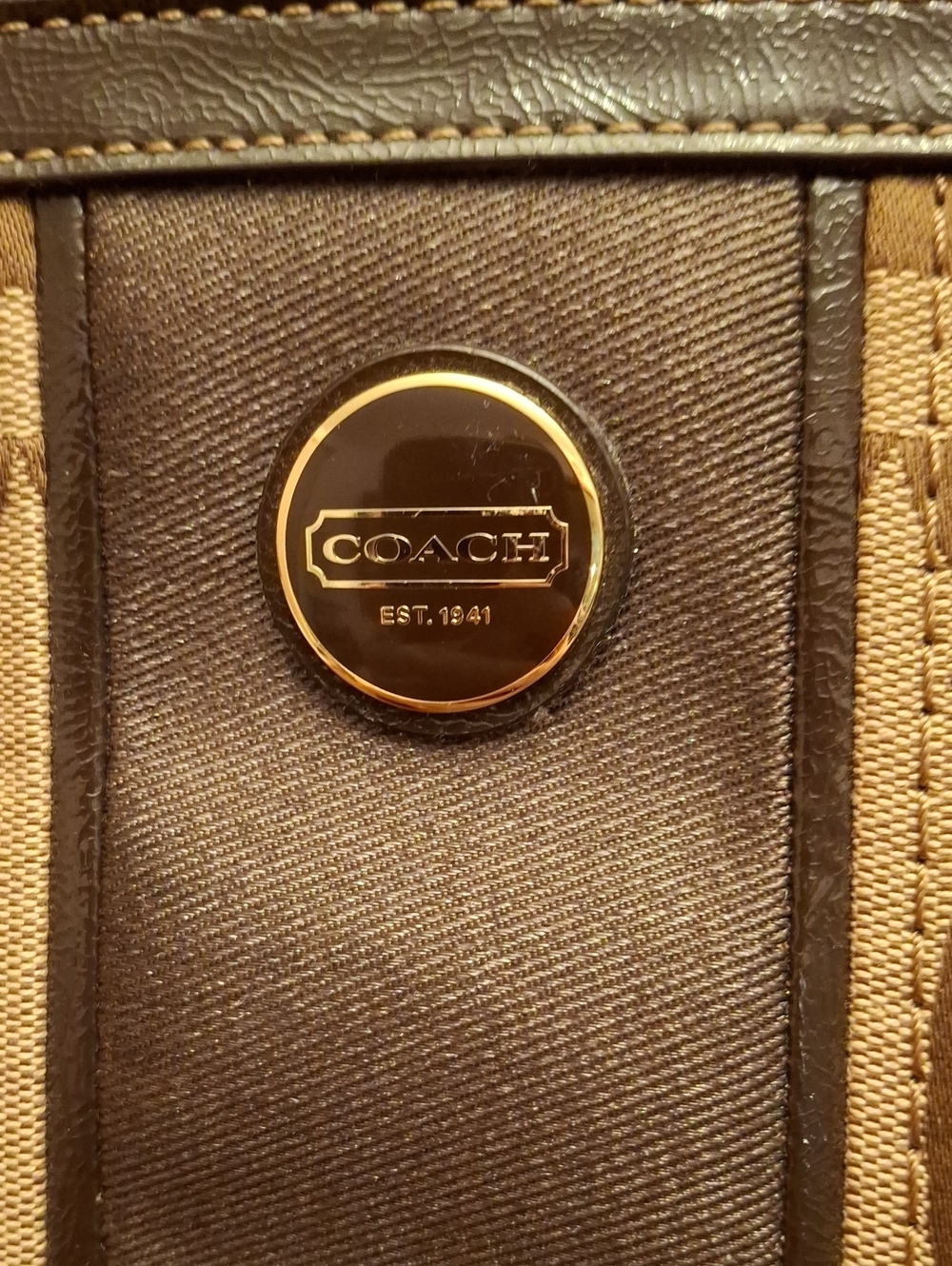 2013 Jan Coach signature-pattern canvas tote dark brown Accents Prelove Like New - Picture 3 of 16